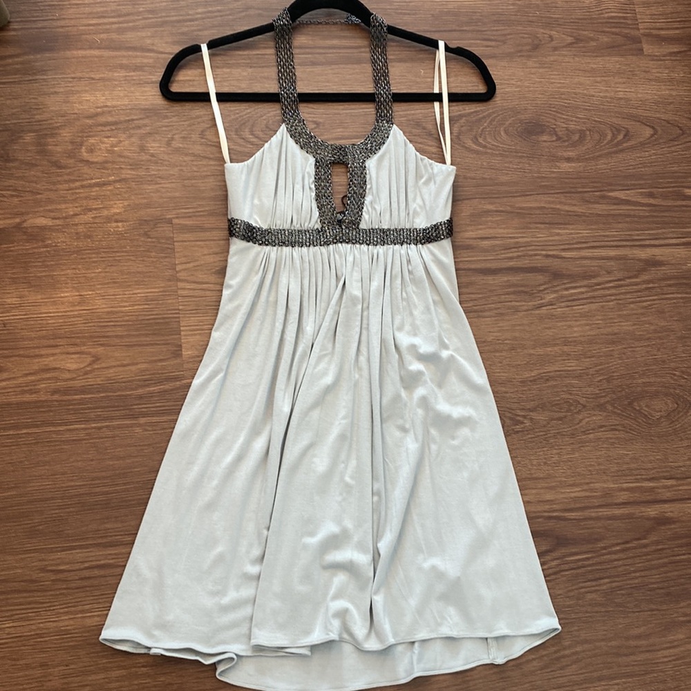 Sky brand pewter grommet gray dress, size medium
